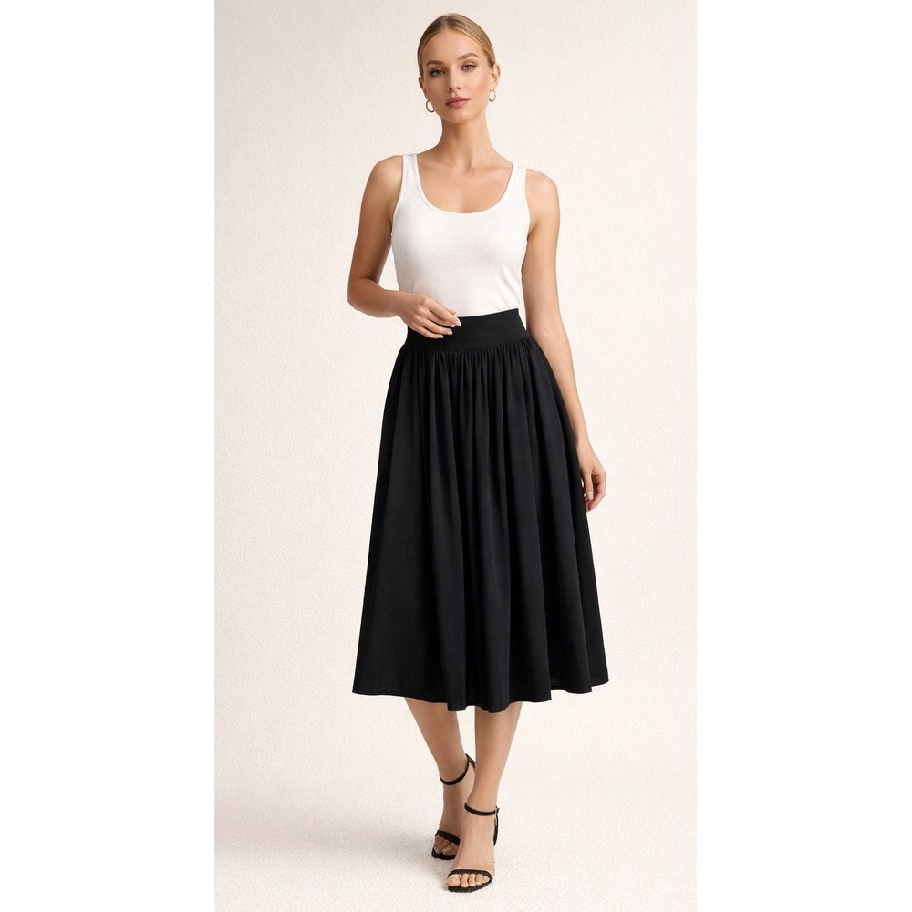 Warren Z‎ Skirt Women Small Black High Waisted Pleated Midi A-Line Vintage Retro